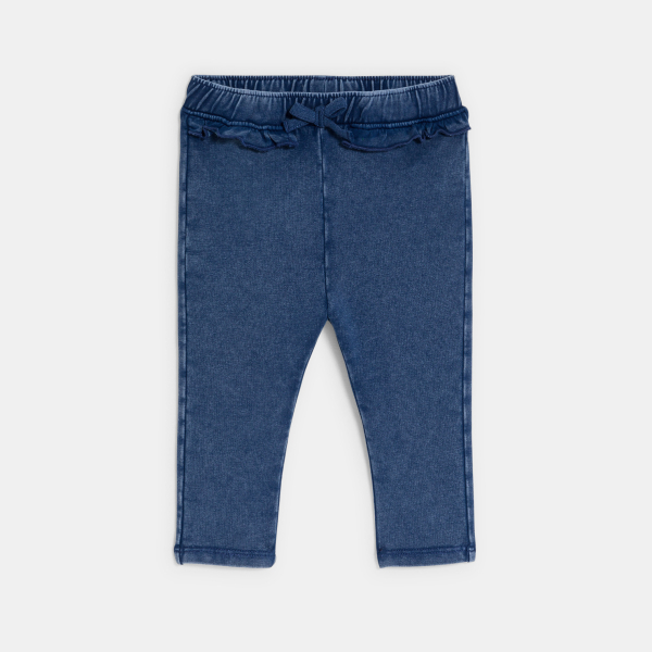 طماق من قماش بمظهر الدنيم مع كشكشة باللون الأزرق للفتيات الصغيرات